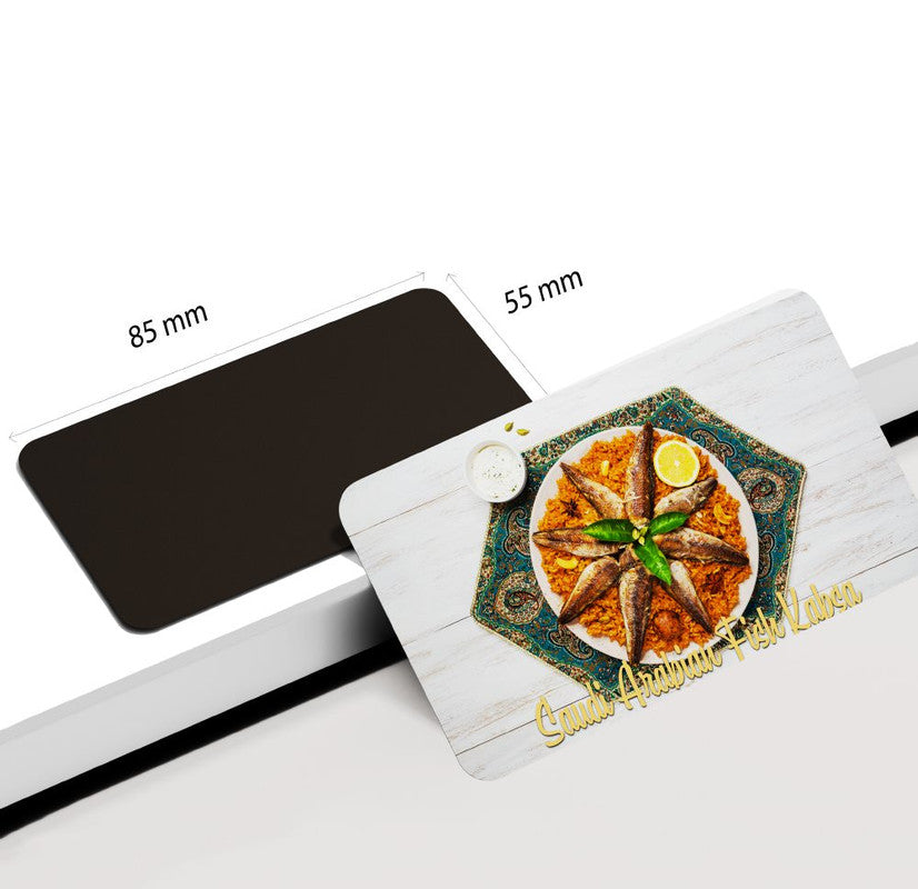 dhcrafts Rectangular Rubber Fridge Magnet Multicolor Food Saudi Arabian Fish Kabsa D1 Rectangular Design Pack of 1 (8.6cm x 5.4cm)